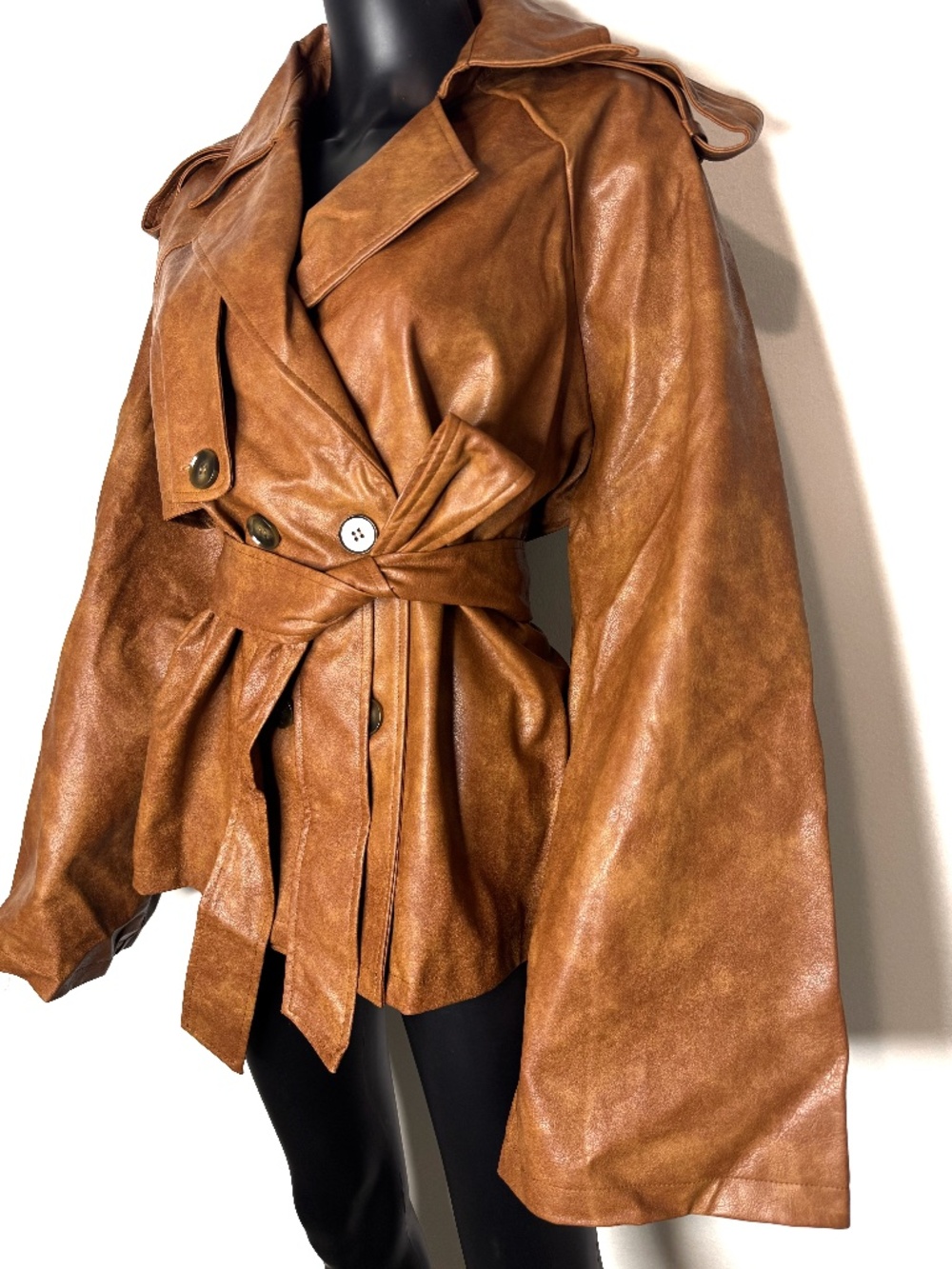 MISSGUIDED Luxury Cropped Trench Jacket Premium Faux Leather Double Breasted